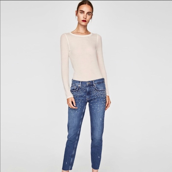 👏🏽SOLD👏🏽NWT Zara Pearl Jeans - Picture 2 of 8